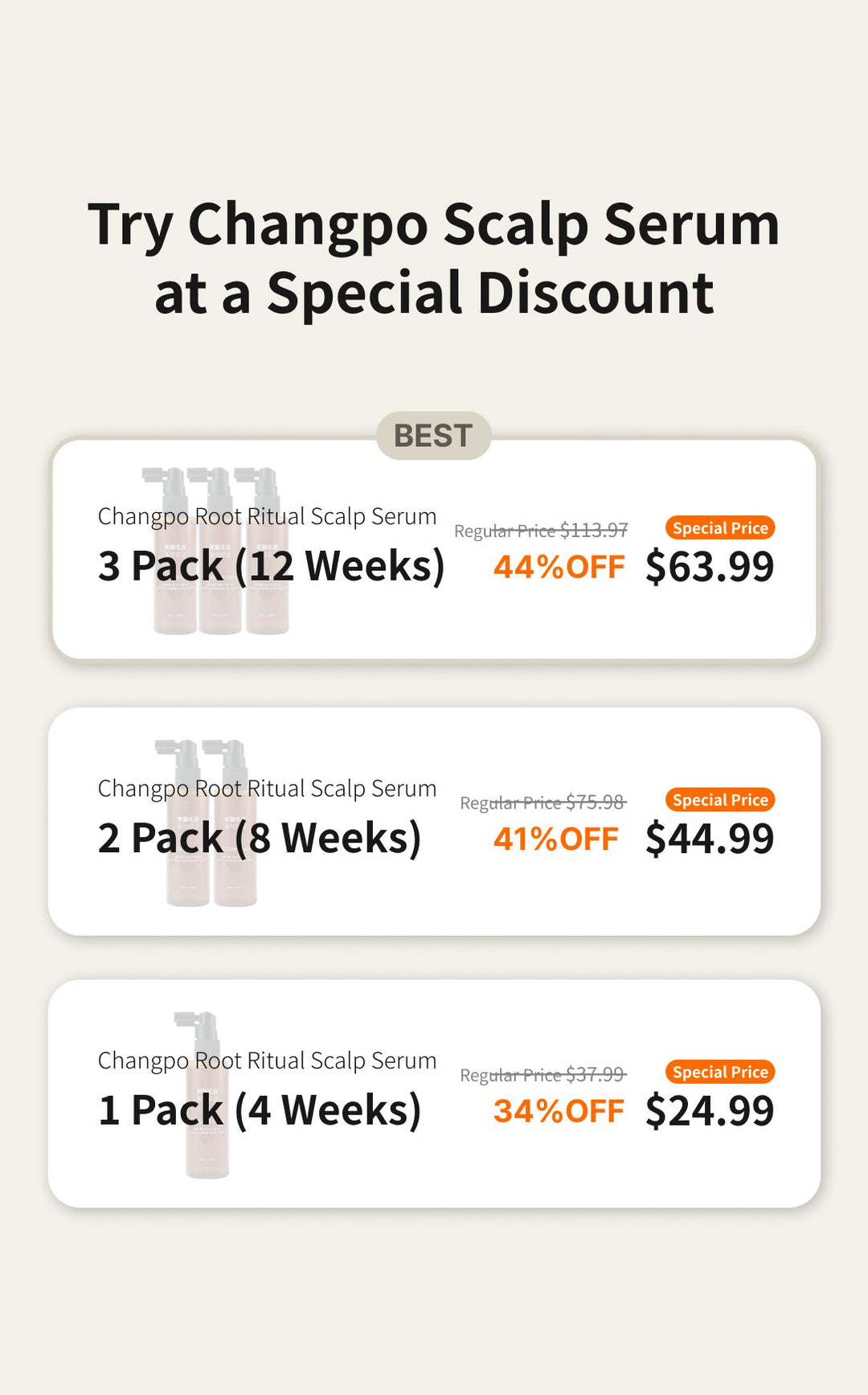 MOGAM Changpo Root Ritual Scalp Serum pricing: 1 pack $24.99, 2 pack $44.99, 3 pack $63.99
